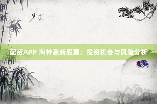 配资APP 海特高新股票：投资机会与风险分析